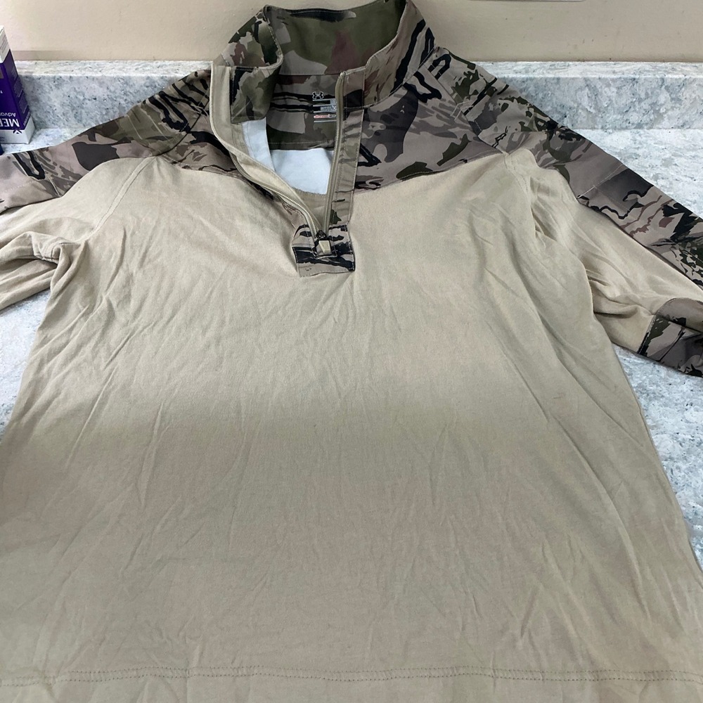 Under Armour Combat Shirt Allseasongear Large Tan Camo Tactical Quarter Zip